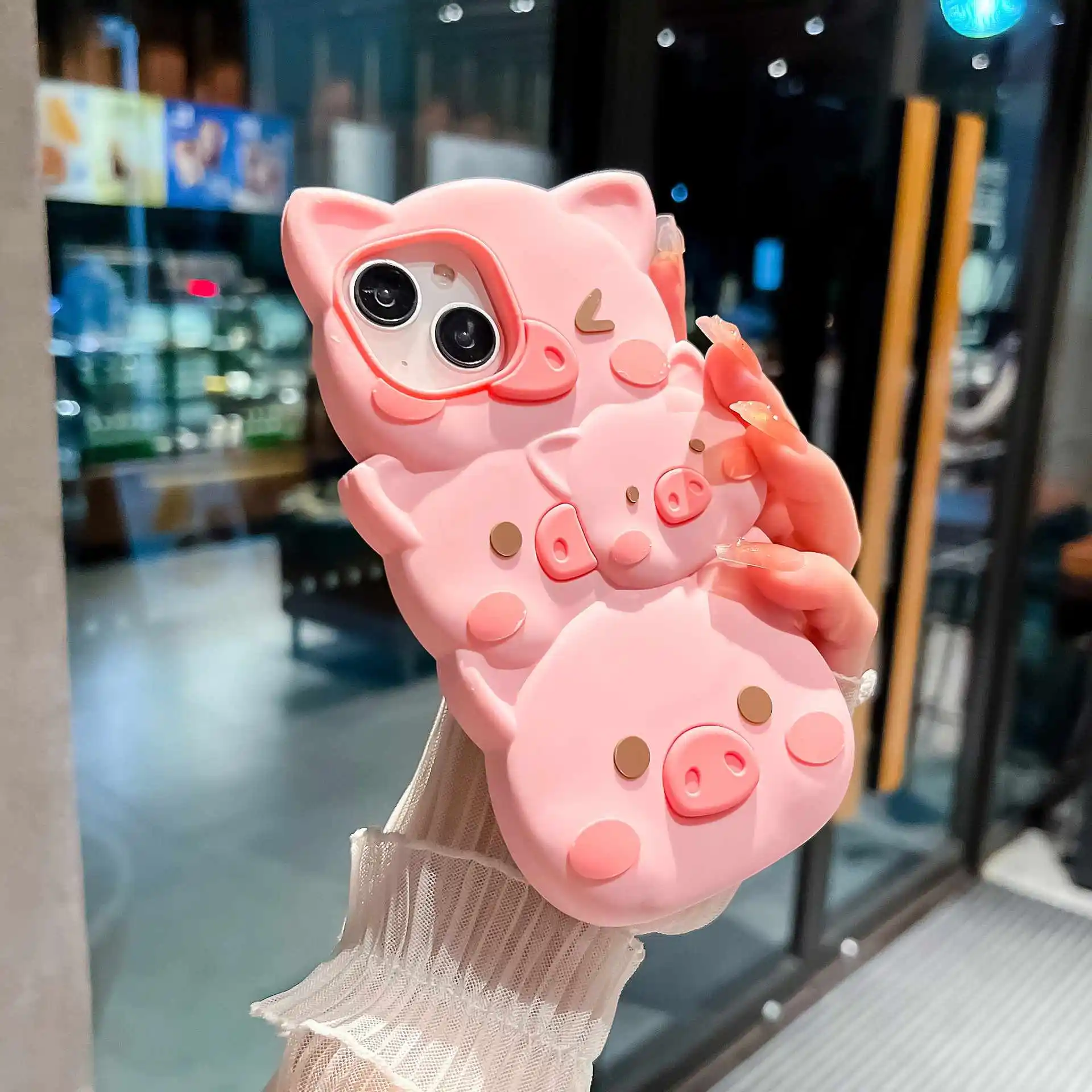 Customized Wholesale New PVC Pink  Pig Epoxy  Mobile  Phone Case PVC Flexible  Glue  Cartoon Stereo Mobile  Phone