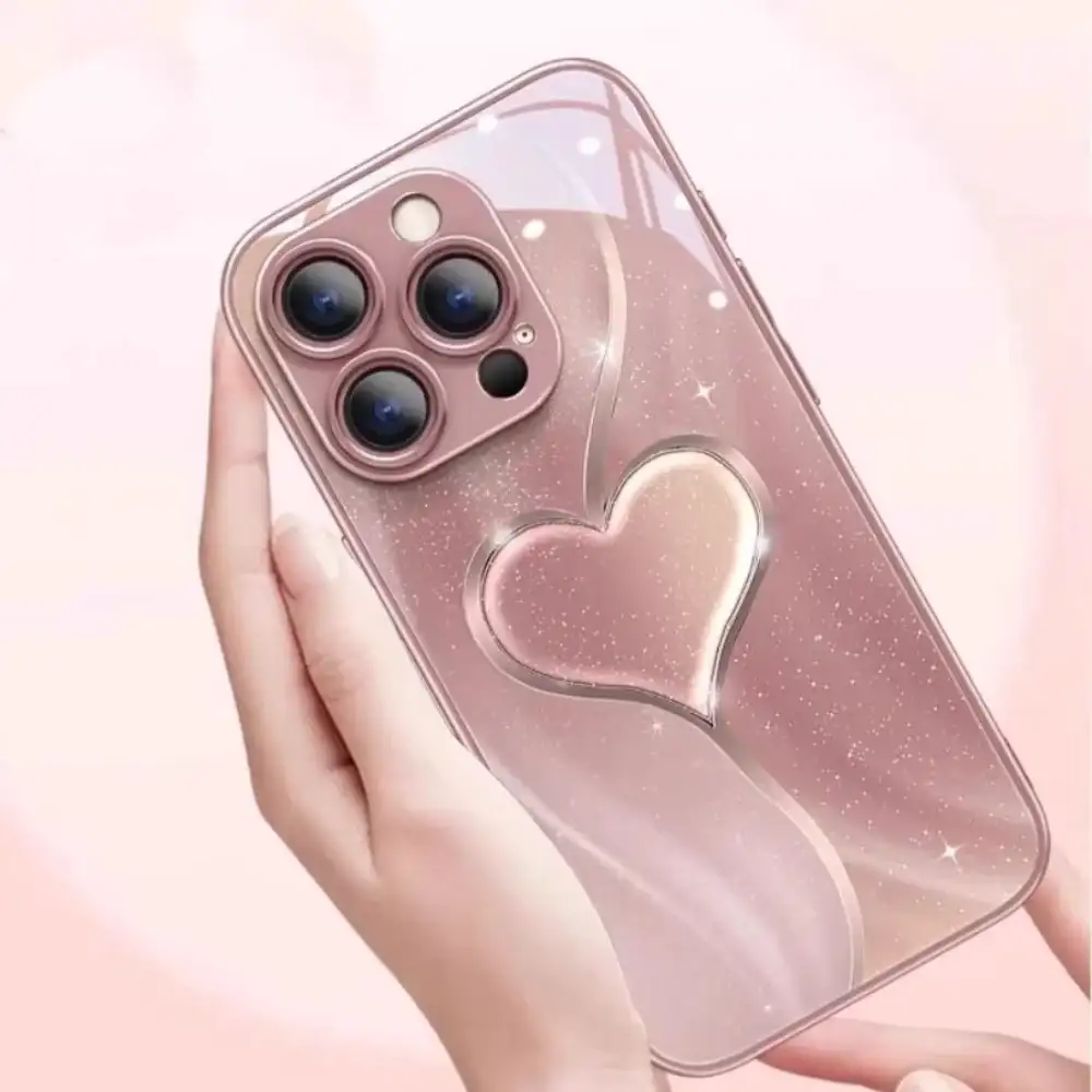 Love Heart Pattern Pink Glass Phone Case For iPhone 17 Air 16 15 14 13 12 11 Pro Max Plus 16E Xr Xs Max 7 8 SE Cover