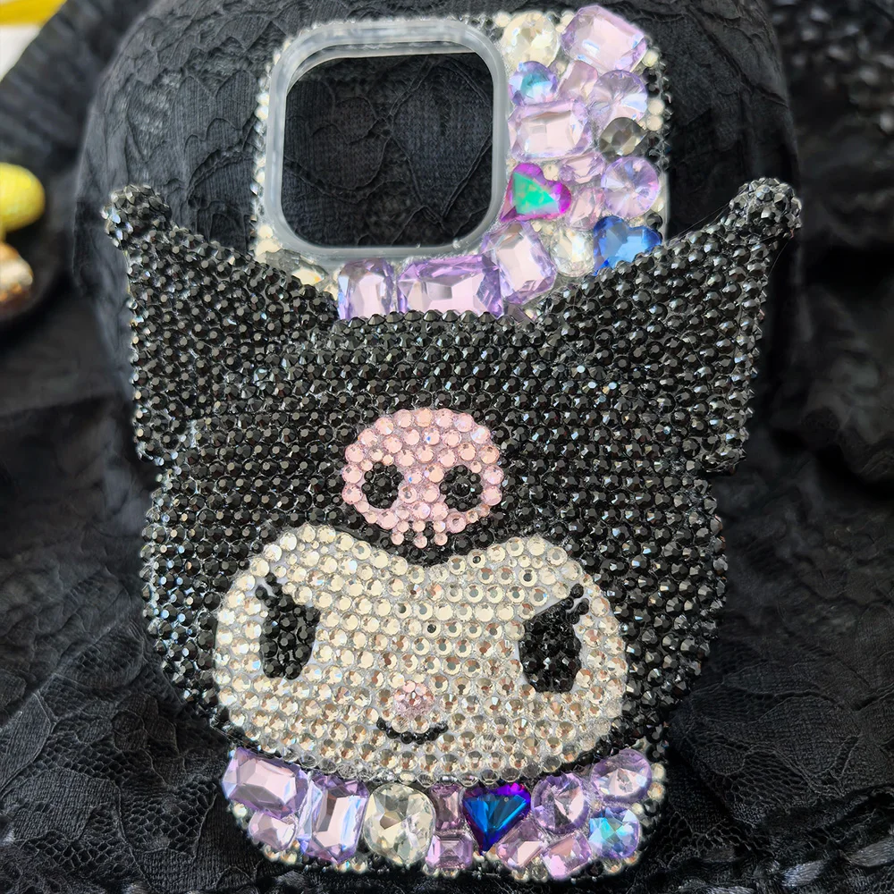 Cute Kitty Cat Rhinestone Bling Crystal Phone Case Chain For iPhone 16 12 13 14 15Pro Max X Xs XR 7 8 Plus SE 2 3 10 Transparent Bu