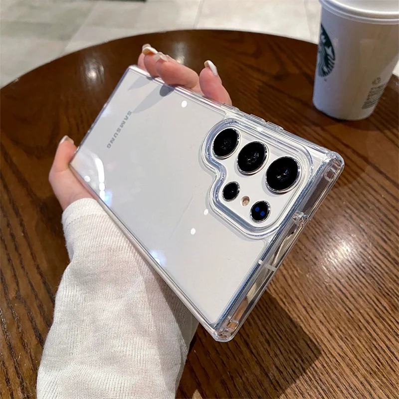 S00b814df56ca41f5b1f702b7c9ab90ceC.webp Luxury Transparent Hard Acrylic Phone Case For Samsung Galaxy S25 Ultra S24 FE S23 S22 Plus Clear Shockproof Soft Bumper Cover