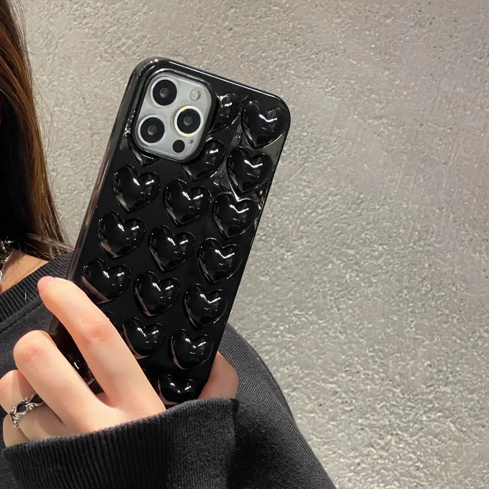 3D Love Heart Bubbles Case For iPhone 17 16 14 15 12 13 11 Pro XS Max XR XS 7 8 SE Soft Cases Bumper Shockproof Back Cover Shell