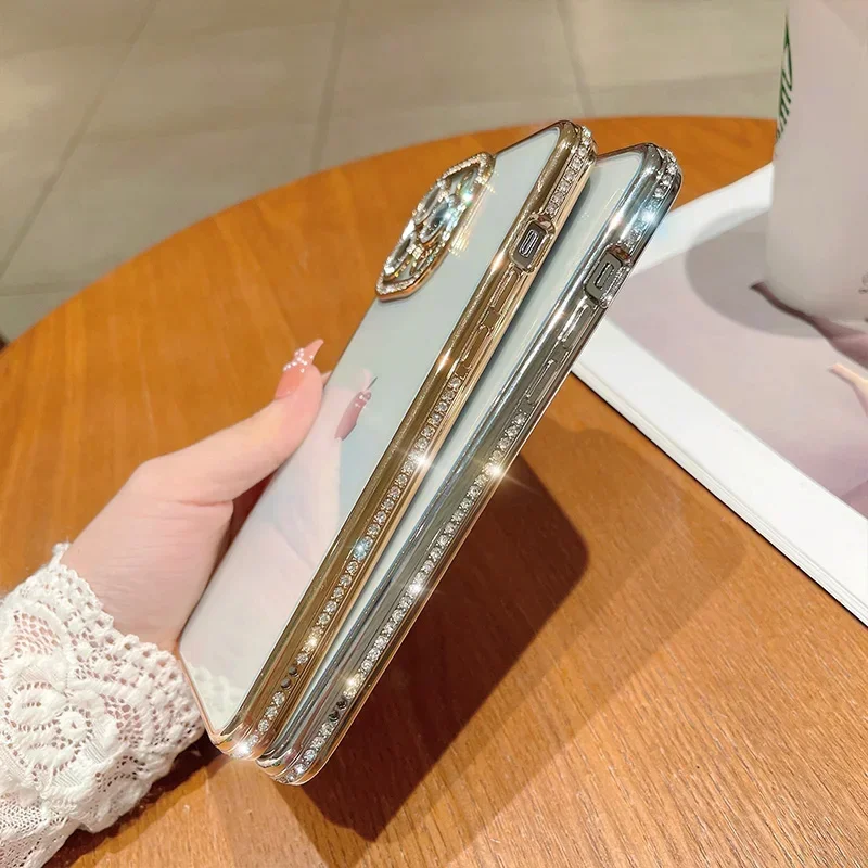 Comes With Lens Film Plating Flash Diamond Silicone Phone Case For IPhone 17 16 15 14 13 12 11 Pro Max Rhinestone Cover