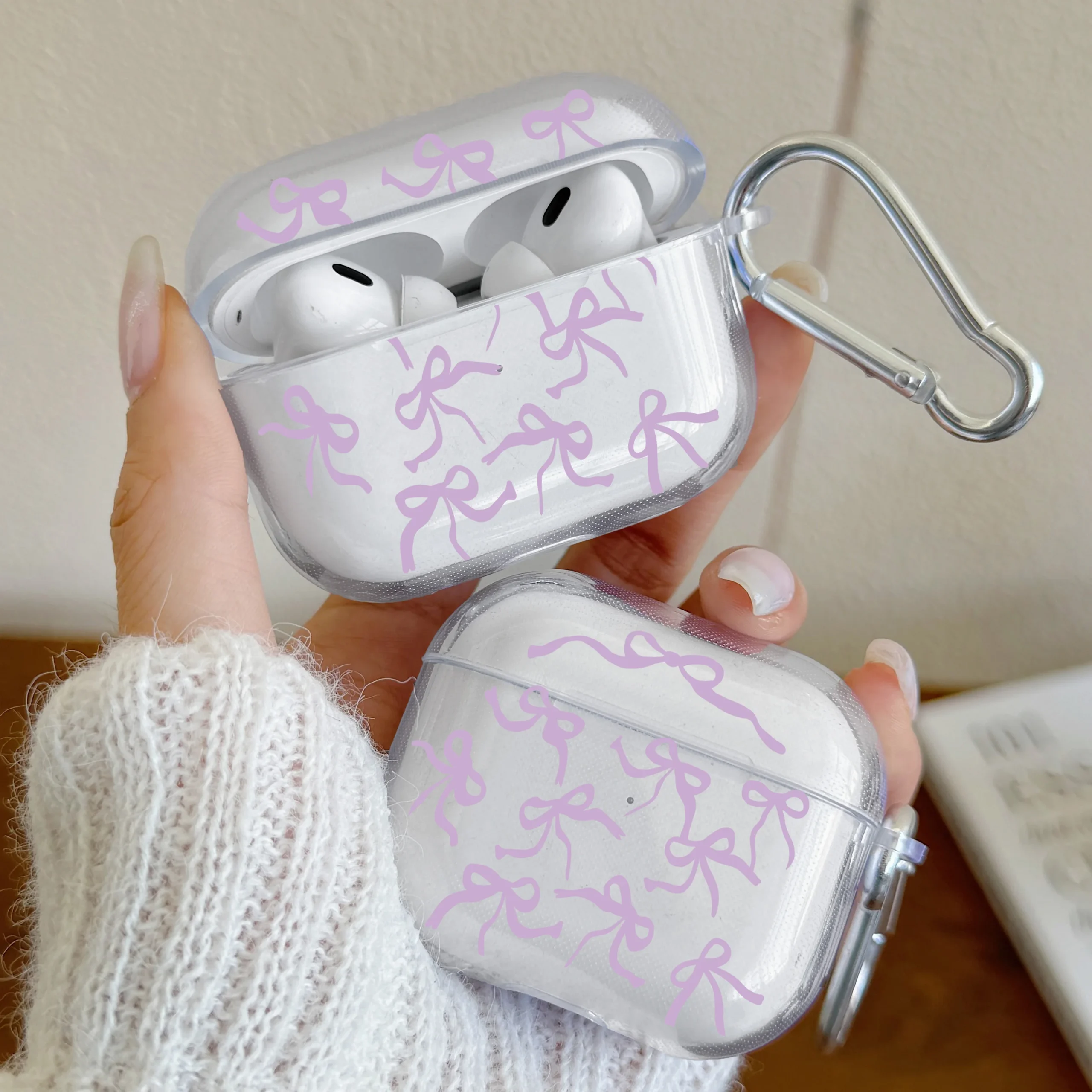 Pink Bow Designed Case For AirPods 4 3 1 2 Gen Earphone Protecitve Case For AirPods Pro2, Pro3,Pro Cover with Keychain Accessory