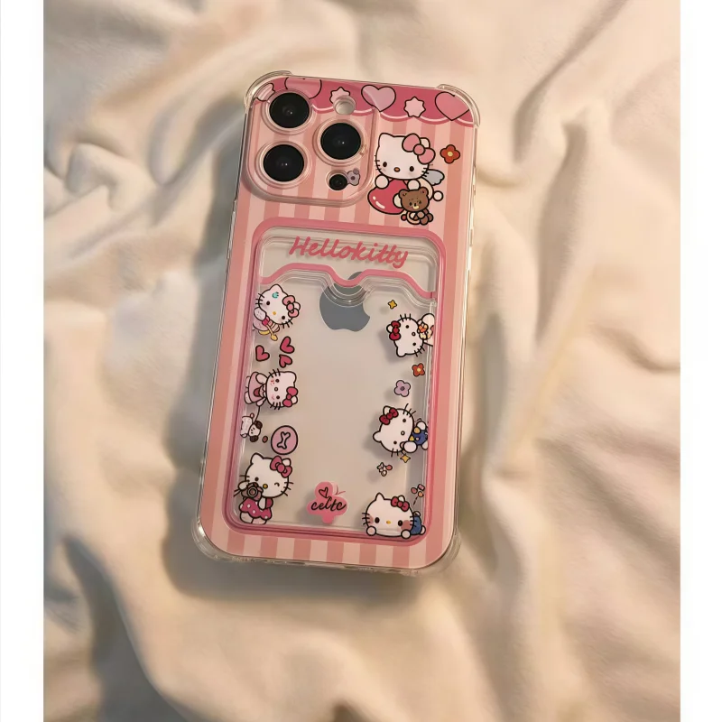 Cartoon Kitty Cute Cat Case For iPhone 17 Pro Max 17 Air 16 12 11 15 14 13 Pro Max 16 Plus XS Max 13 Mini Card Holder Slot Bag