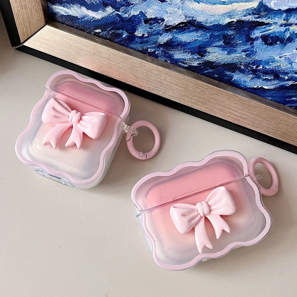 S03548c689a16447487609438408424afw.webp 3D Bow Wave Earphone Case for Apple AirPods 1 2 Case Pink Floral Girls Cover for AirPods Pro Wireless Box With Keychain