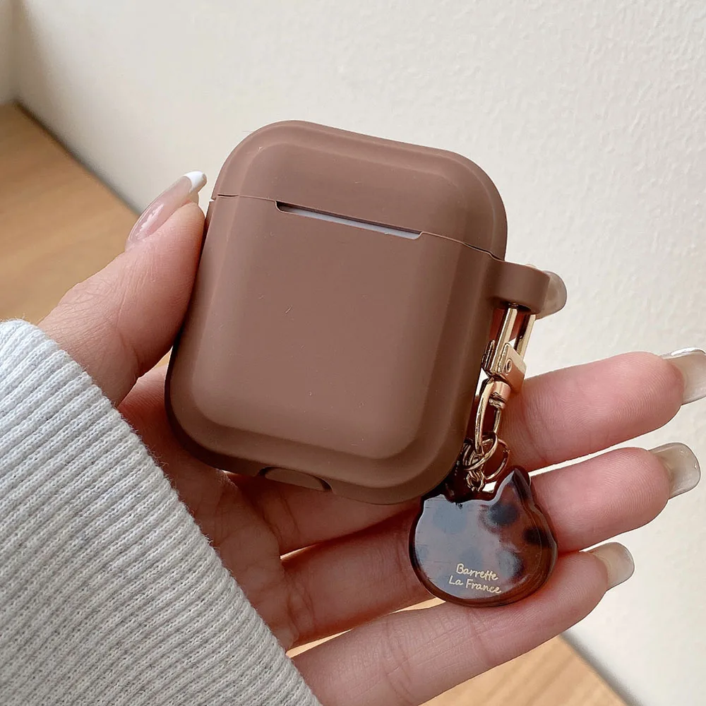S0435769eaead4ee6a2eb2a4d551c051dC.webp Silicone Earphone Case with Leopard Heart Cat Keyring For AirPods 1 2 3 Pro 2 Pro2 4 ANC Milk Tea Color Headset Protective Cover