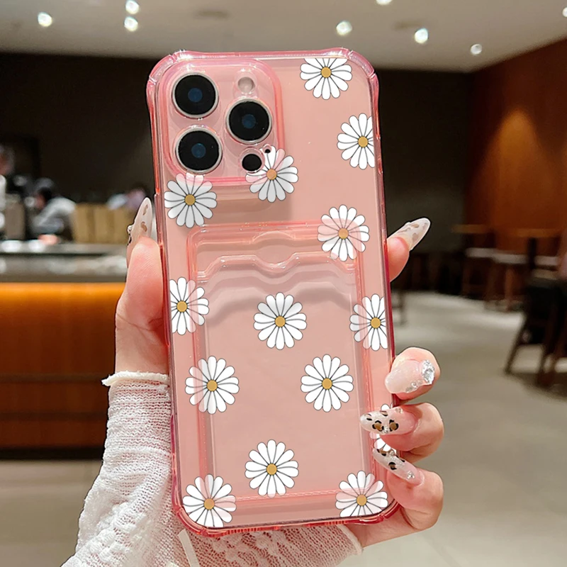 S0443cf0b31764c4488b668ce3b1b96dan.webp Clear Flowers Patterned Card Holder Phone Case For iPhone 17 Air 16 15 14 13 Pro Max 15 16 17 Pro 16e 12 11 Soft Card Bag Cover