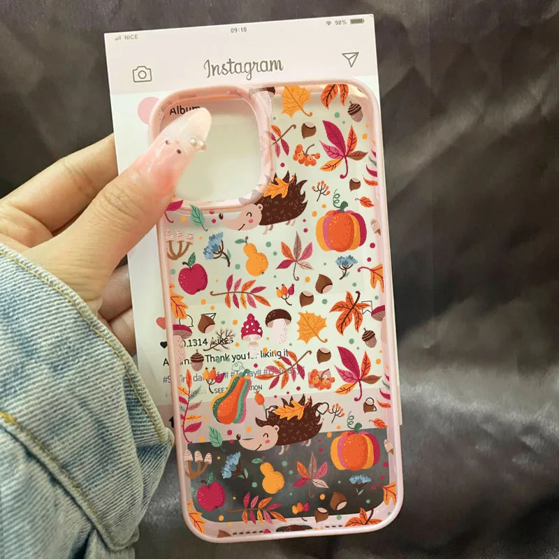 S046bd52205df429395520fed54fac109W-1.webp Cute Halloween Autumn Leaves Pumpkin Phone Case for IPhone 16 15 14 13 12 11 17 Pro Max 17 Air 16 Plus Clear Hard PC Cover Coque