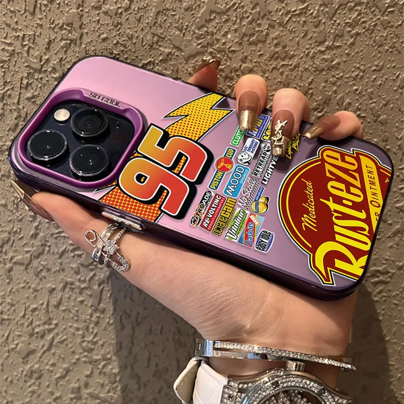 S04d5ae300c8e4007879a53ed6acb40278.webp Lightning McQueen 95 Cars Plating Case for iPhone 13 14 16 15 12 11 Pro Max XS X XR 8 7 Plus SE 2020 Shockproof Matte Hard Cover