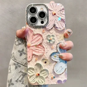 S05232e793dde45e68b89b4daa4b17f3ek.webp Luxury Flower Glitter Laser Phone Case For iPhone 17 Air 16 Pro Max 15 14 Plus 13 12 11 Diamond Shockproof Lens Protection Cover