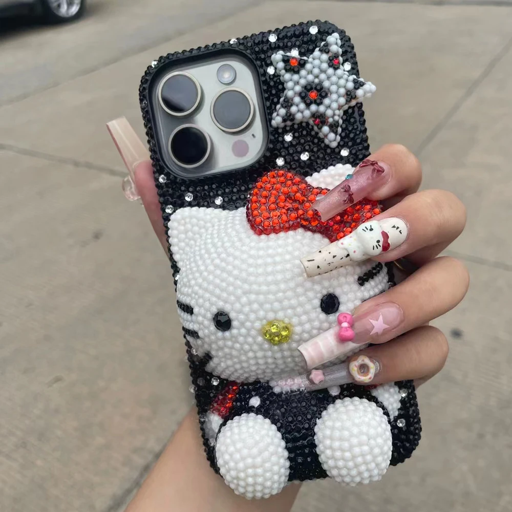 S057c7dc4daa64bd186fe6b3120b3f16dW.webp Cute Kitty Cat Rhinestone Bling Crystal Phone Case Chain For iPhone 16 12 13 14 15Pro Max X Xs XR 7 8 Plus SE 2 3 10 Transparent Bu