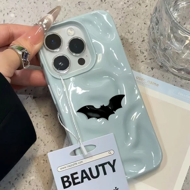 Minimalist Black Bat Wave Texture Phone Case For iPhone 17 Air 11 12 13 14 15 16 Pro Max Plus Soft TPU Back Cover Halloween Gift