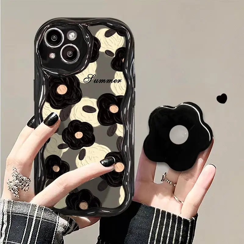 Color Smile Flower Grip Holder Wave Phone Case for Iphone 17 16 Pro Max 17 Air 11 12 13 Mini 14 Plus 15 Pro Max 16E Soft Cover
