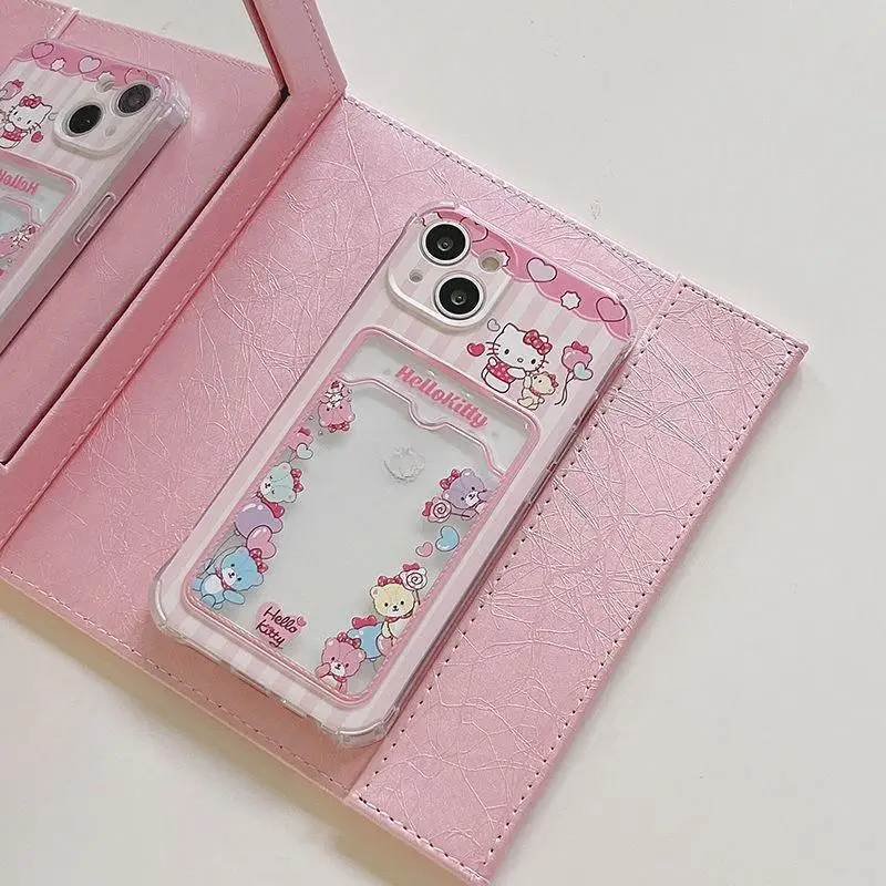 Cute Kitty Cartoon Cat Card Bag Wallet Case For iPhone 16 15 14 13 12 11 Pro Max XS XR 7 8 Plus  cover Cute Cute