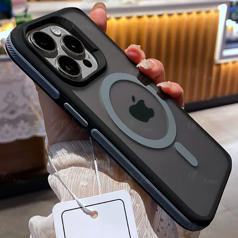 S0641e5a46b8748819acb271b7379d6d3i.webp New Bicolor Matte Frosted Magnetic Phone Case For iPhone 17 Air 16 15 14 Plus 13 12 11 Pro Max Shockproof Bumper Hard Cover