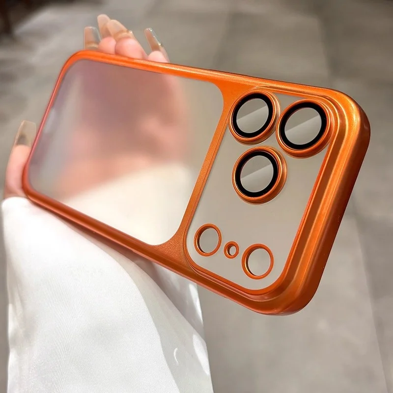 S0682eed1528c41b78d93caeb70d43c14I.webp Plating Frosted Translucent Thin Phone Case For iPhone 17 Pro Max 17 Pro 17 Air 17 Series Official Cosmic Orange Bumper Cover