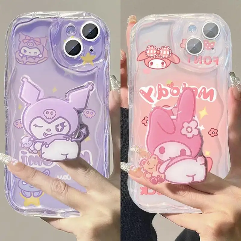 Cute Kitty Cat Grip Tok Holder Wave Soft Phone Case For IPhone 16 15 17 Pro Max 14 11 12 Pro 17 Air 13 Mini 16E