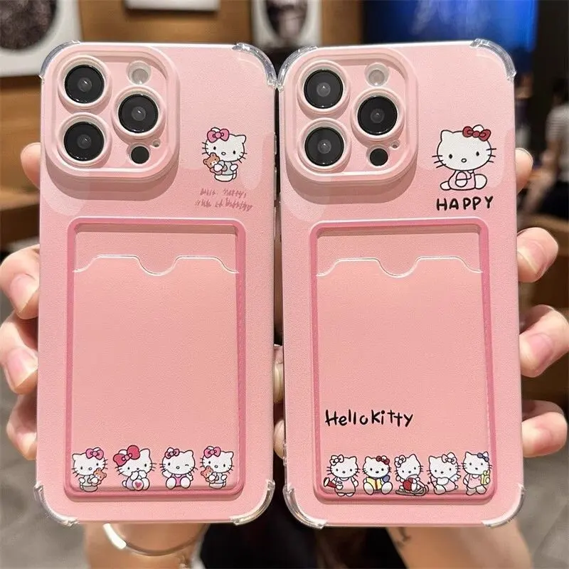 Cute Kitty Cartoon Cat Phone Case For IPhone 17 16 15 14 13 12 11 Pro Max 14 15 16 Plus 12 13 Mini 16E Photo Card Holder Wallet Clear Cover
