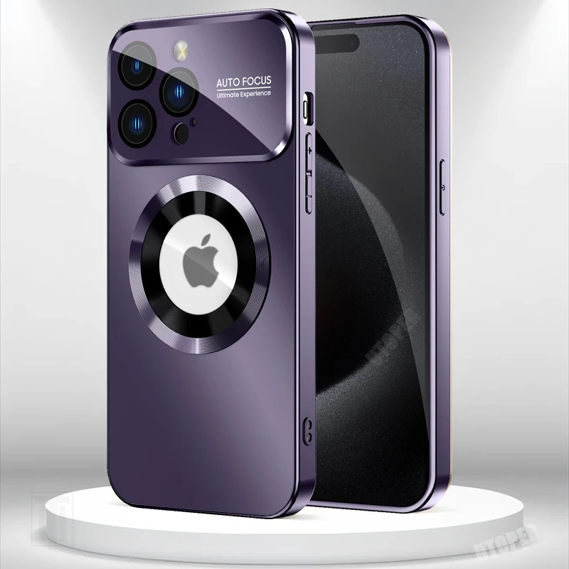 S08fc2011afc74e3ba82b1cf457f8b4d7N.webp New Luxury Matte PC Big View Glass Lens Protection Case for iPhone 17 Air 16 15 14 13 12 11 Pro Max Plus Magsafe Magnetic Cover