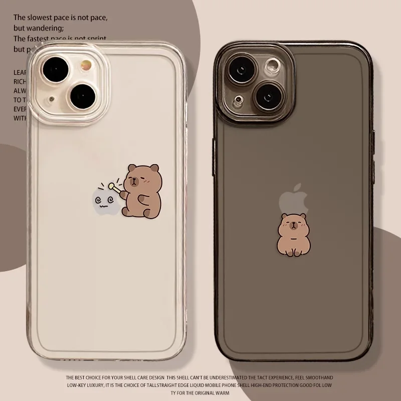 Funny Cartoon Capybara Phone Case For iPhone 16 15 13 11 12 14 Pro Max Mini 7 8 Plus SE X XS XR 16E Shockproof Transparent Cover