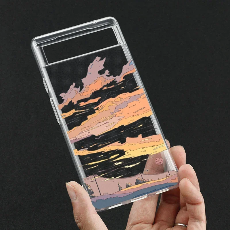 Case for Google Pixel 7a 7Pro 7 6a 6 6Pro 8A 8Pro 5G Transparent Clear Japan Anime Landscape Scenery Phone Cover Fundas Shells