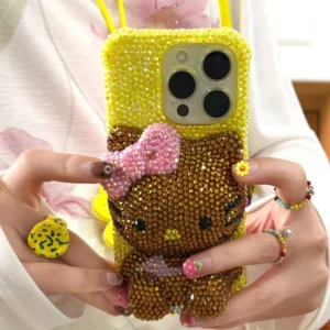 Kawaii Kitty Cartoon Cat Rhinestone Bling Crystal Phone Case Chain for Iphone 16 12 13 14 15Pro Max X Xs Xr 7 8 Plus Se 2 3 10 Cartoon