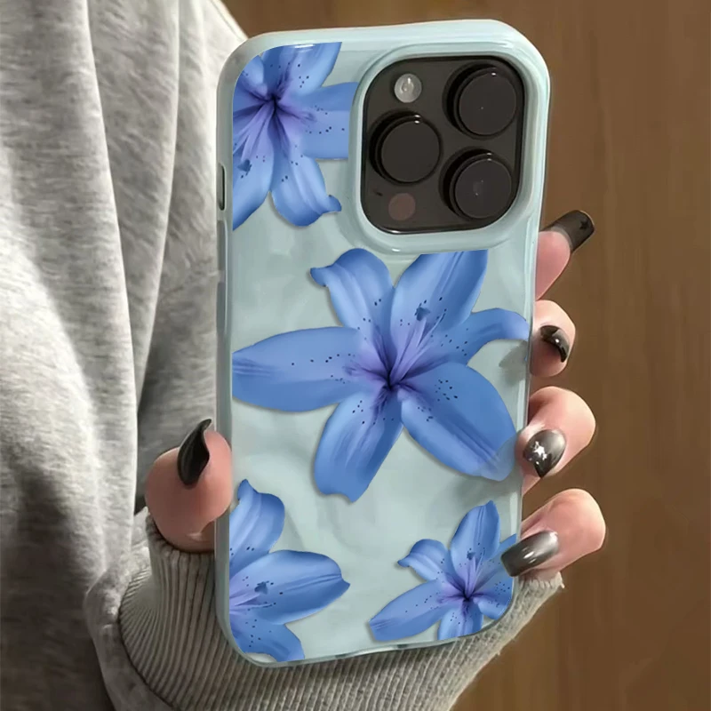 S0ac98f2cdf6d4a9a95ab98b1e7b67f2fW.webp Blue Lily Flower Elegant Pattern Phone Case For iPhone 17 16 Pro Max 15 14 13 12 11 16 Plus Folds Texture Shockproof Soft Cover