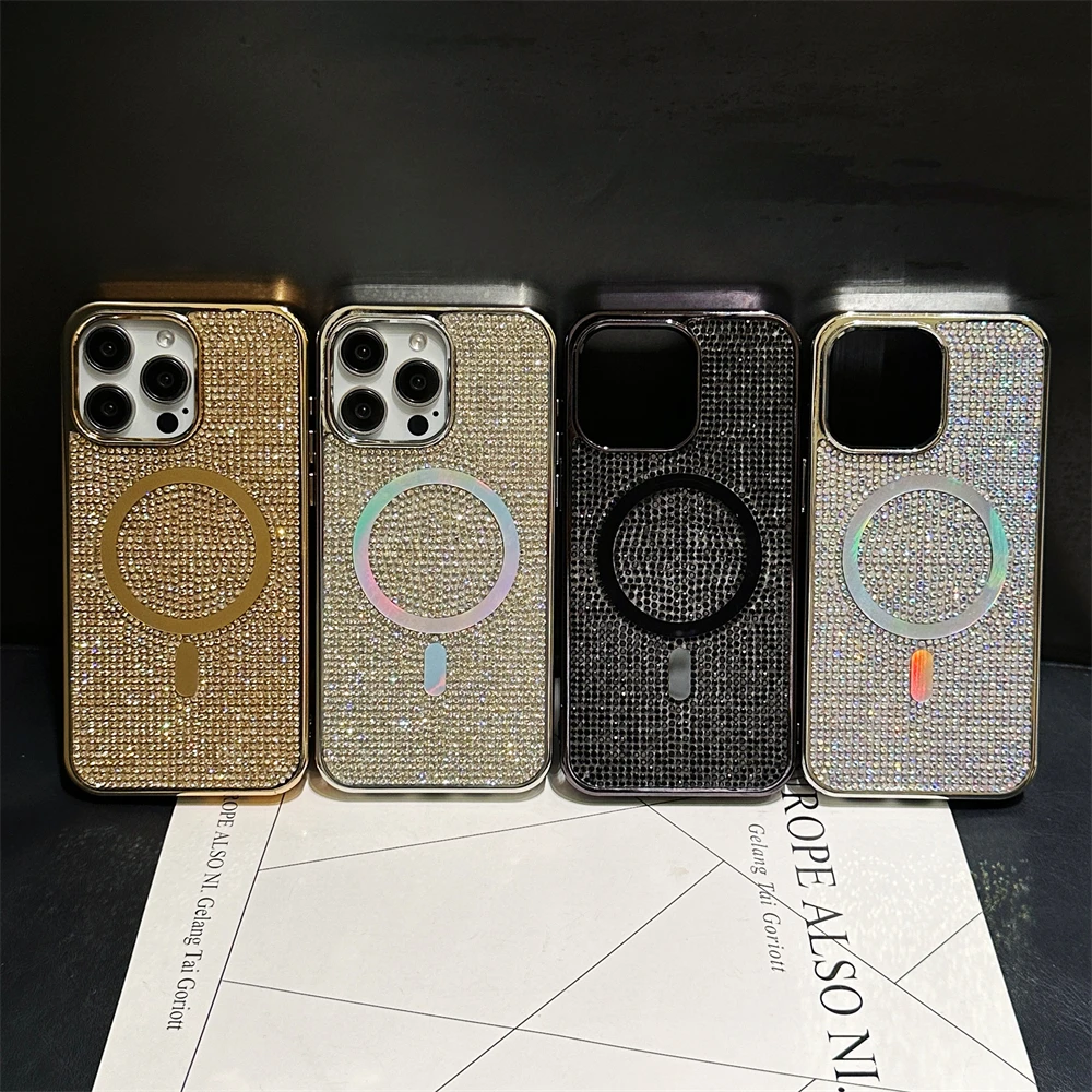 S0b96890ebfa541c7be307b36a0d0caf6W.webp Original For Magsafe Diamond Pattern Phone Case For iPhone 17 16 15 14 12 13 11 Pro Max Plus Magnetic Bling Shiny Solid Cover