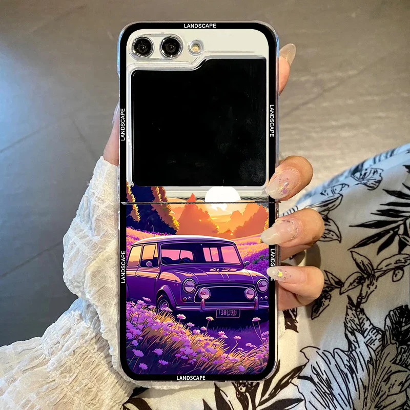 S0b9e81abeb49454fa863ee544b39a5ffD.webp Japan Anime Landscape Phone Case For Samsung Galaxy Z Flip 7 6 5 3 4 Sakura Hard PC Shockproof Full Protective Cover For Zflip4