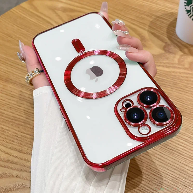S0c69a93975cd47d0a479d22f3b84fc907.webp Luxury Plating For Magsafe Magnetic Case For iPhone 17 16 15 14 13 12 11 Pro Max Plus Wireless Charge Cover With Lens Protector