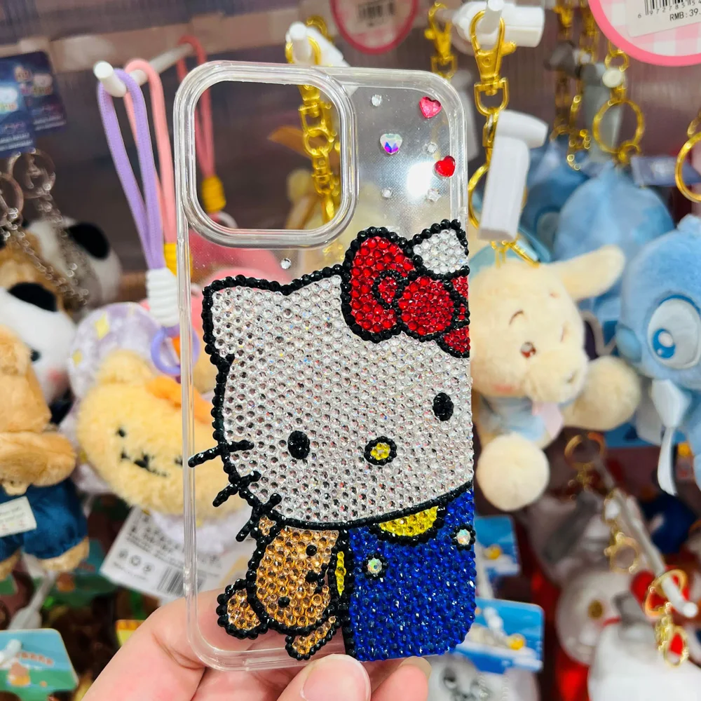 S0f379f6b98ba45f7884e8f1d6a804ca1C.webp Cute Kitty Cat Rhinestone Bling Crystal Phone Case Chain For iPhone 16 12 13 14 15Pro Max X Xs XR 7 8 Plus SE 2 3 10 Transparent B