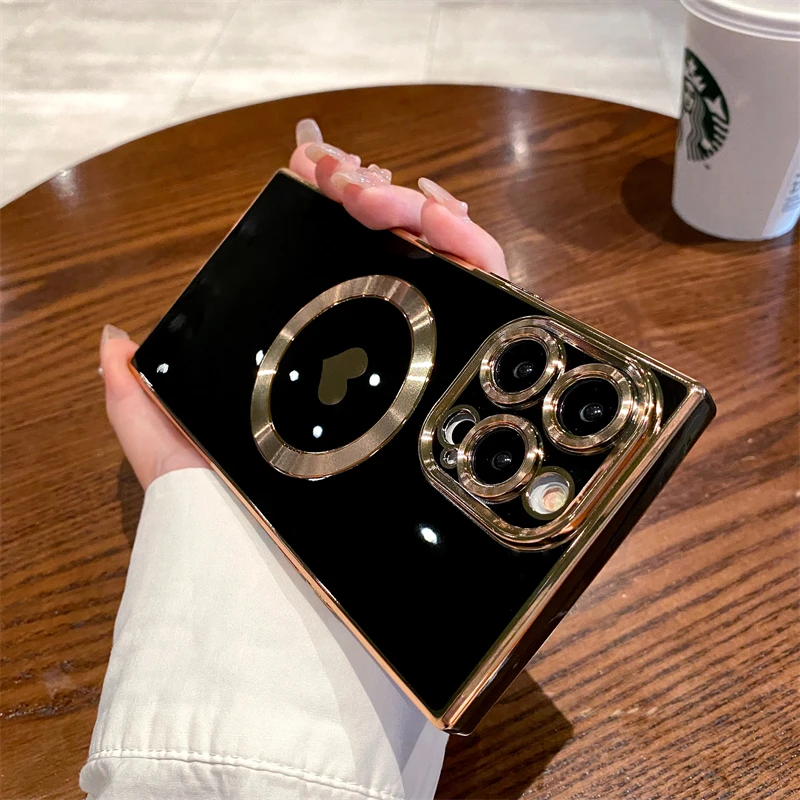 Electroplated Magsafe Love Heart Case For iPhone 17 Air 16 Pro Max 15 14 13 12 11 Plus Magnetic Wireless Charge Shockproof Cover