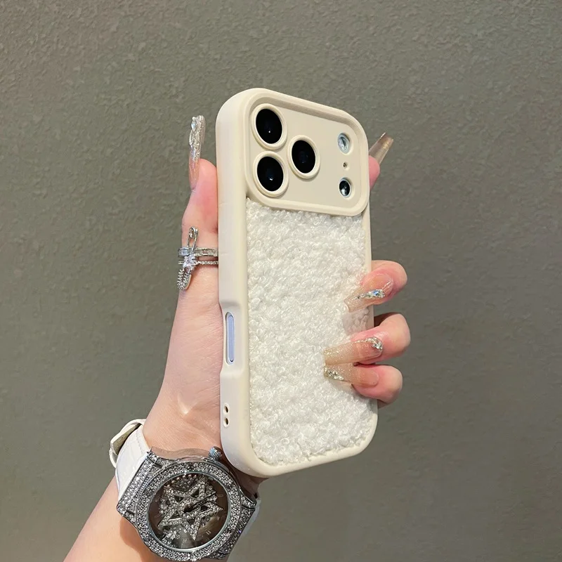 S0f91bf9bef4640369957d7a1389b3350J-2.webp Cute Fluffy Phone Case For iPhone 17 11 12 13 14 15 Pro Max 16 Plus XR XS Max Plush Solid Color Cover Soft Plush Coque