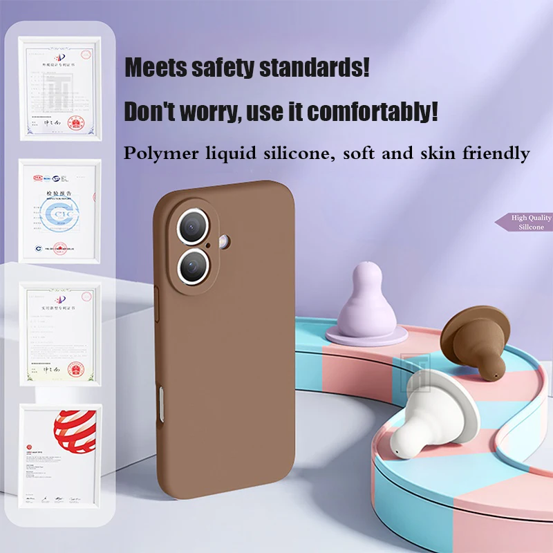 S0ffbb05959fa42f1a149196af478d92cA.webp Brown New Liquid Silicone Camera Protection Case for iPhone 16 15 14 13 11 12 Pro Max Plus Soft Shockproof Colorful Cover