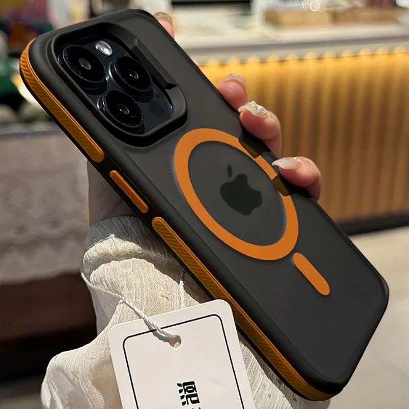 S100e9160530f460898a9bb9069d824acJ.webp New Bicolor Matte Frosted Magnetic Phone Case For iPhone 17 Air 16 15 14 Plus 13 12 11 Pro Max Shockproof Bumper Hard Cover