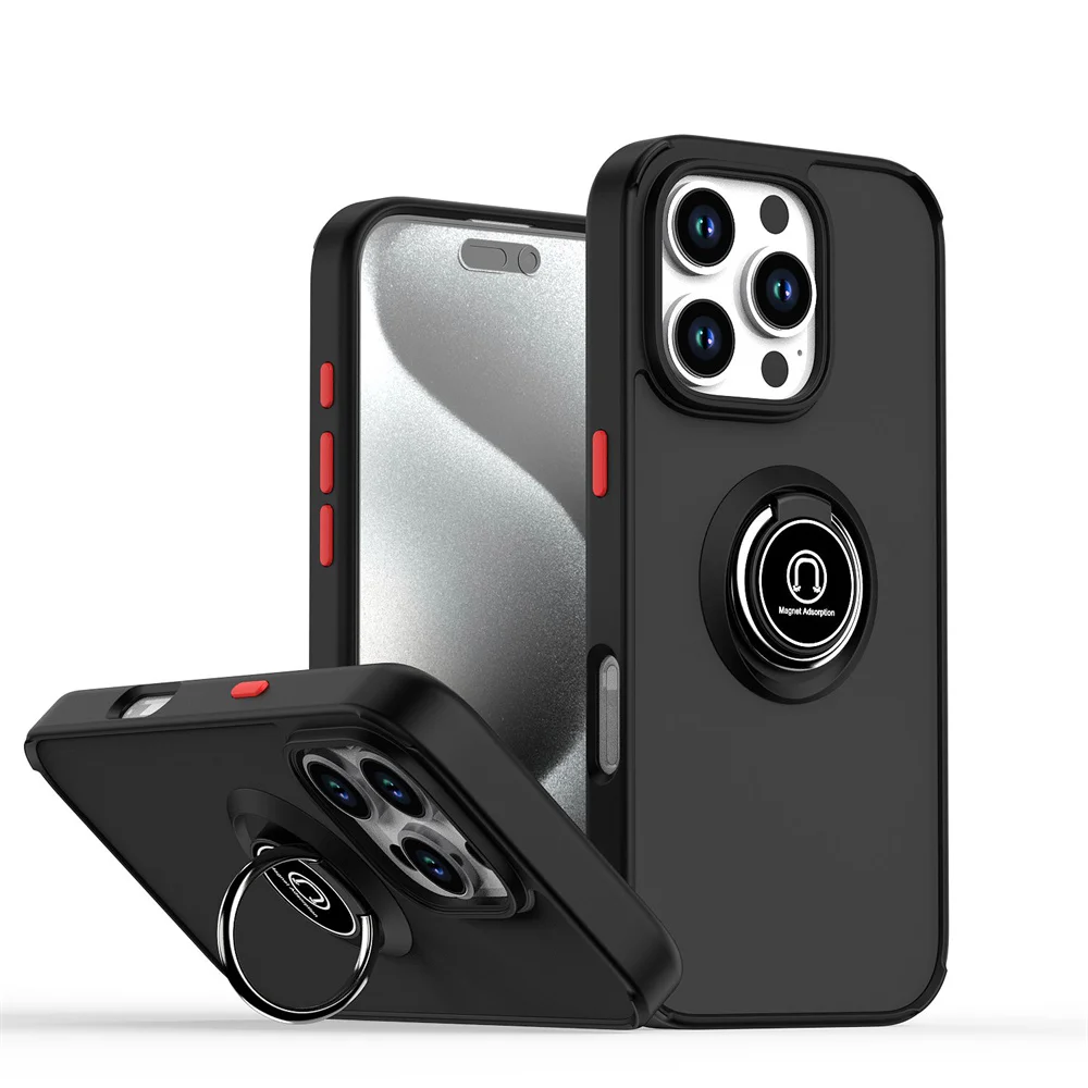 S1033c22f047944af9a47f98a01cd85555.webp Matte Finger Ring Magnetic Stand Phone Case For iPhone 15 16 17 Pro Max 14 Plus 13 12 11 Solid Color Skin Feeling Frosted Cover