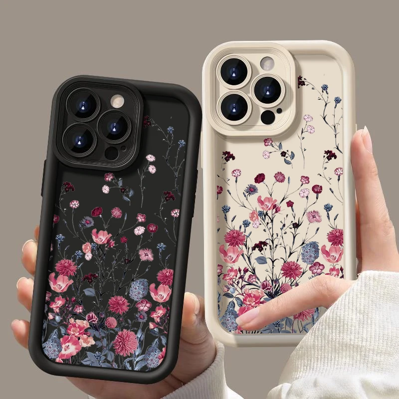 Retro Flower Case For iPhone 16e 17 Air 16 15 14 Pro Max Plus 13 12 Pro Max 11 Shockproof Soft Silicone TPU Phone Back Cover