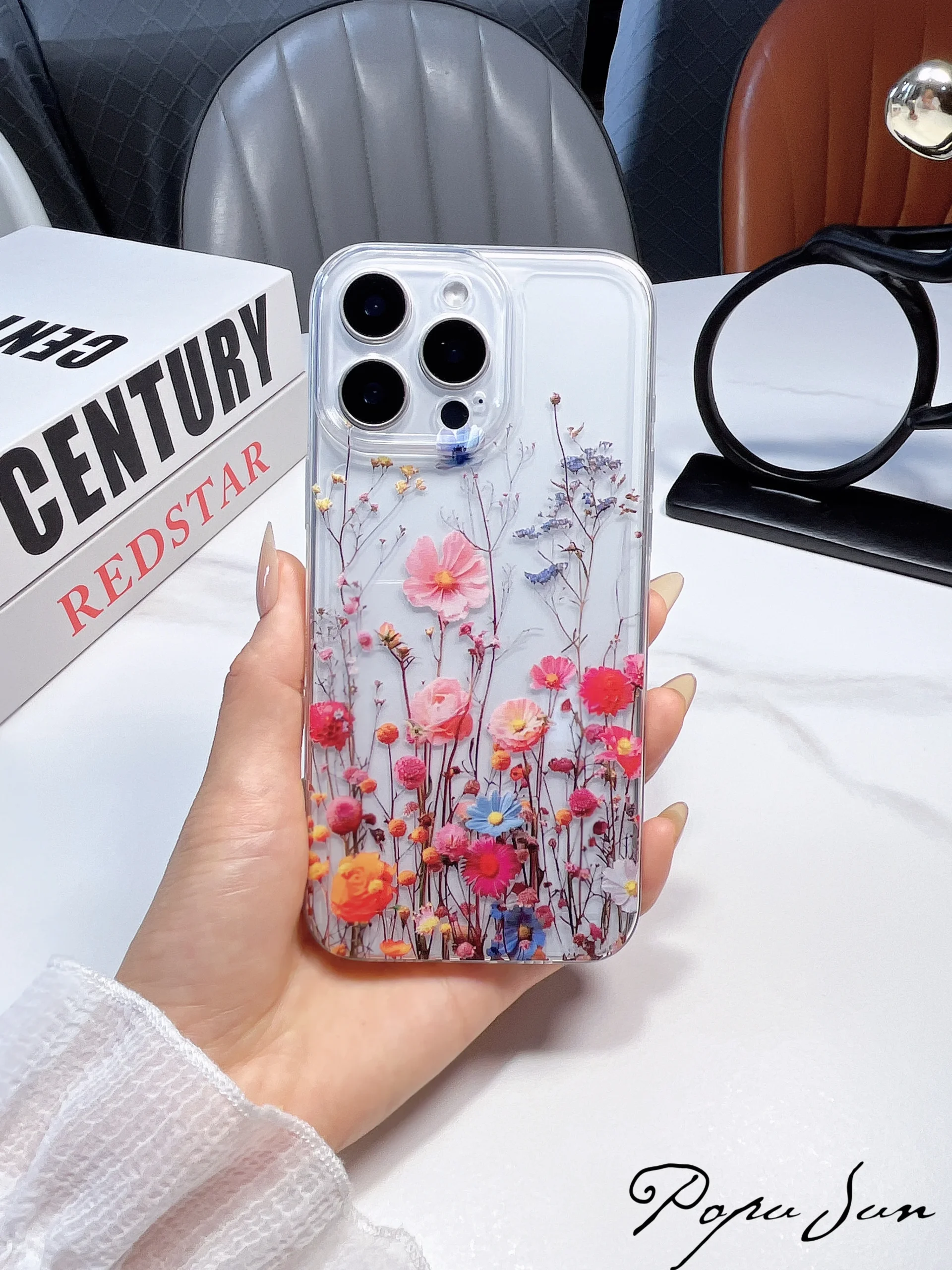 S12339e3a1a56455f88463270fd2611a38-1.webp Transparent Flower Print Pattern Floral Phone Case For iPhone 17 Air 16 15 13 11 Pro Max 14 Plus 12 Mini Clear Cover Soft Funda
