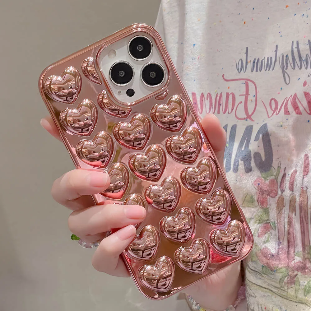 3D Love Heart Bubbles Case For iPhone 17 16 14 15 12 13 11 Pro XS Max XR XS 7 8 SE Soft Cases Bumper Shockproof Back Cover Shell