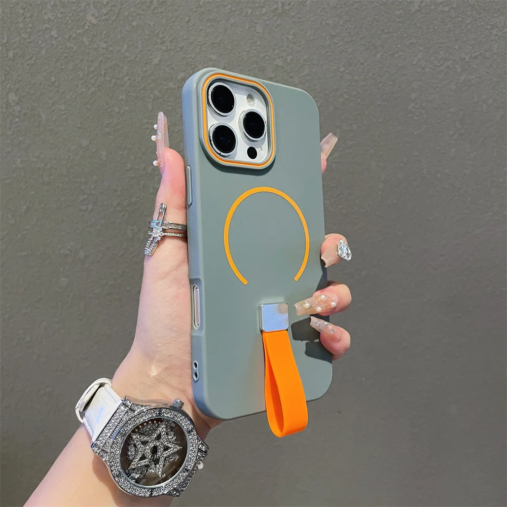 S130e690e6ff64deda3770545e10958b4O.webp For MagSafe Magnetic Phone Grip with Silicone Finger Strap Case For iPhone 17 Air 16 Pro Max 15 14 Plus 13 12 11 Soft Cover