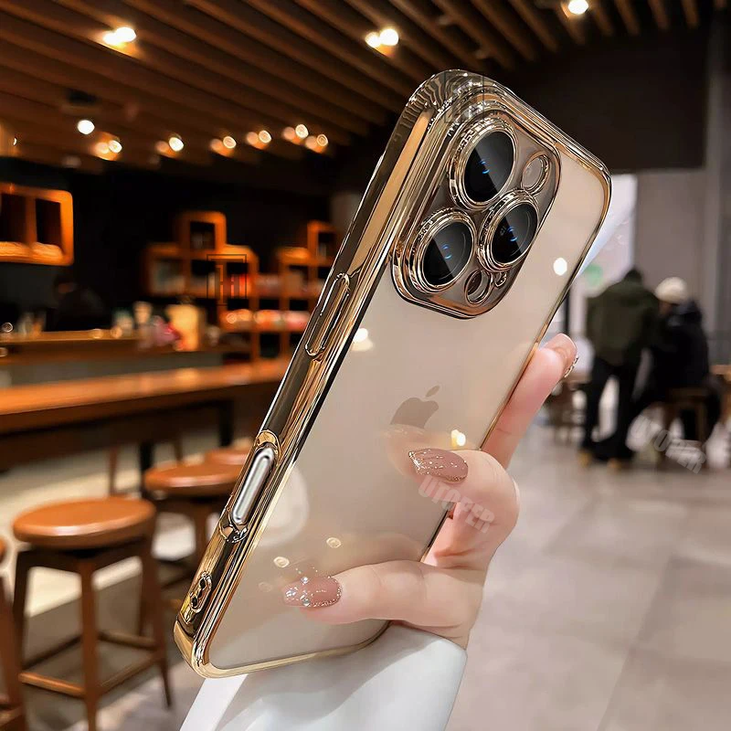 New Senior Transparency Original Ultrathin Plating Case for iPhone 16 15 14 13 12 11 Pro Max Plus Lens Film Protect Soft Cover