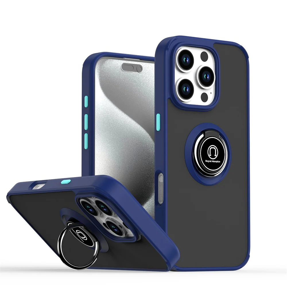 S13b2fc9247934d699a227cda8d1b9e1av.webp Matte Finger Ring Magnetic Stand Phone Case For iPhone 15 16 17 Pro Max 14 Plus 13 12 11 Solid Color Skin Feeling Frosted Cover