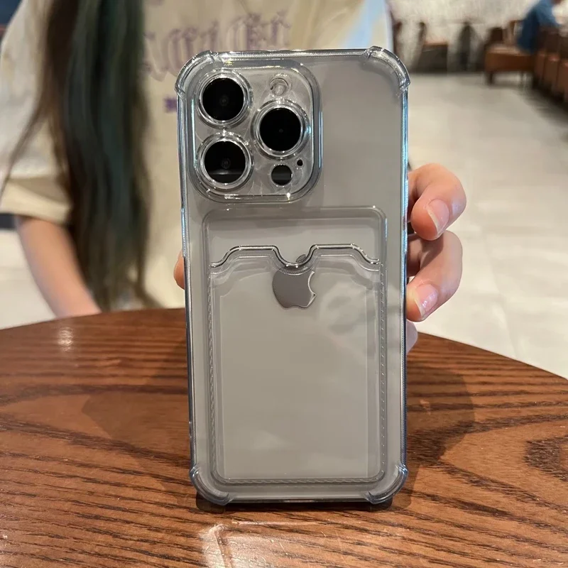 S148c9bd2c8c84250a7444634af6f65dfK.webp Luxury Soft Card Bag Phone Case For iPhone 17 16 15 14 13 12 11 Pro Max X XS Max XR 7 8 Plus SE 2022 Transparent Bumper Cover