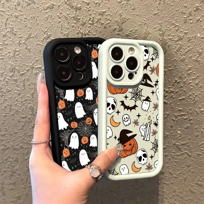 Halloween Pumpkin Ghost Silicone Phone Case For iPhone 17 16 15 14 Plus 13 12 11 Pro Max 17 Air Soft Silicone Phone Cover