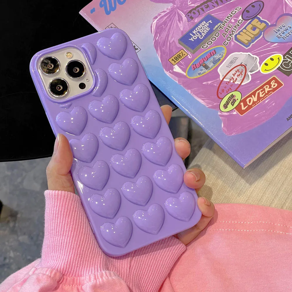3D Love Heart Bubbles Case For iPhone 17 16 14 15 12 13 11 Pro XS Max XR XS 7 8 SE Soft Cases Bumper Shockproof Back Cover Shell