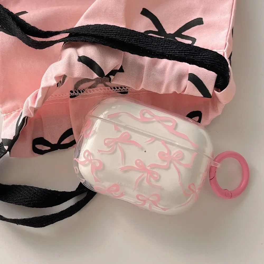 S14bebc4223dd4071b34e9e7ca970a857I.webp Pink Bow Knot Headset Case For AirPods 1/2 With Keychain For AirPods Pro2 4nd Charging Box Fundas For AirPods 3 Clear Shockproof