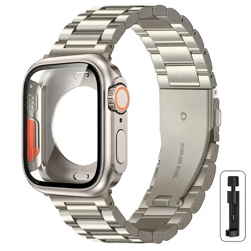 S14ee910d15484187a8eb02b6e52b26a5C-2.webp Stainless Steel Strap+Ultra Case for Apple Watch Band 44mm 45mm 41mm 40mm 42mm Case Metal Strap for iWatch Series 9 8 7 6 SE 5 4