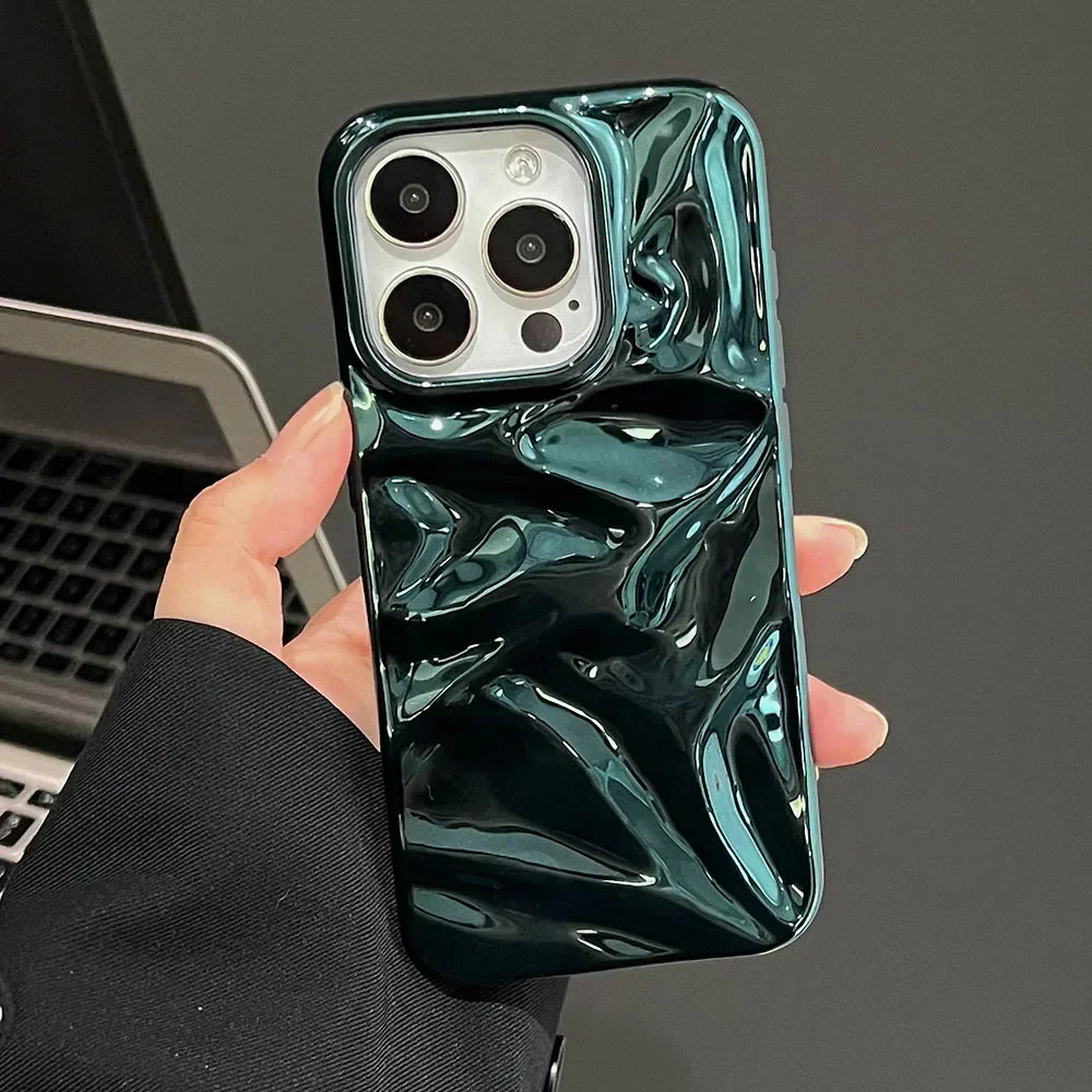 S154d6428452f4817a818529919a700839.webp Luxury Electroplate Silvery 3D Wrinkle Phone Case For iphone 17 Air 16 15 14 Plus 13 11 12 Pro Max Water Ripple Shockproof Cover