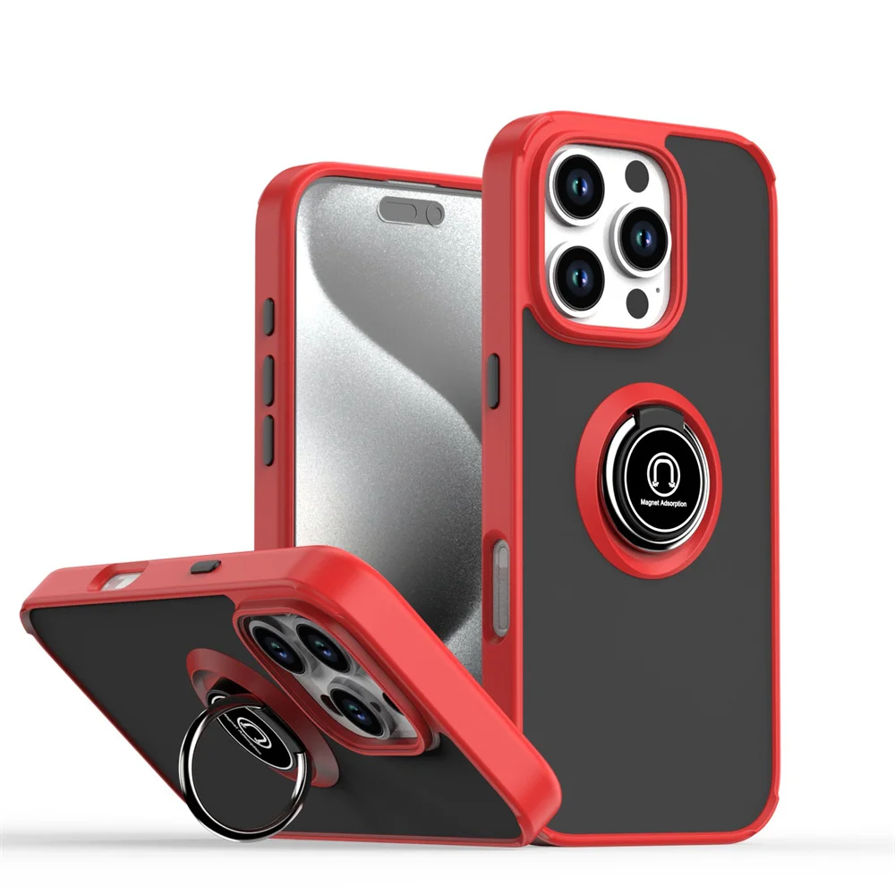 S155e99719ce74ad8aaaaa2554fb68eb65.webp Matte Finger Ring Magnetic Stand Phone Case For iPhone 15 16 17 Pro Max 14 Plus 13 12 11 Solid Color Skin Feeling Frosted Cover