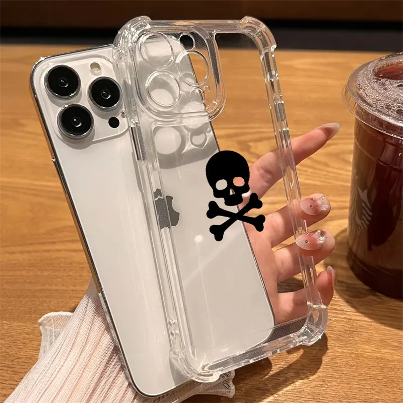 Cute Classic Halloween Bone Skull Phone Case Clear For iPhone 17 16 14 15 11 12 13 Pro Max 16E 15 16 Plus 17Air Shockproof Cover